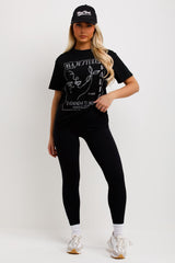 womens black t shirt with la mode graphic