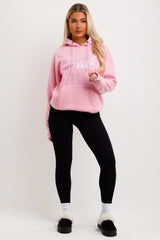 womens pink montmartre paris embroidery hoodie