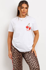 womens white oversized t shirt with cherry print