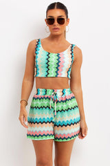 tribal crochet print crop top and shorts co ord