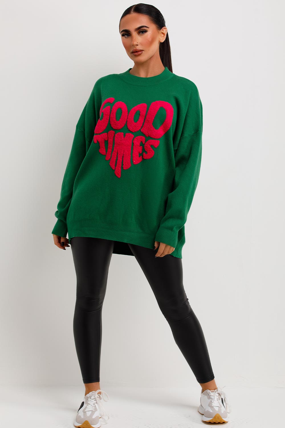 knitted oversized jumper with good times towelling