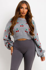 crop knitted jumper with cherry detail