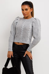 puff shoulder knitted crop jumper