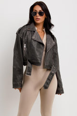 womens zara faux leather jacket with lapel collars