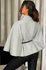 grey poncho cape with belt women's