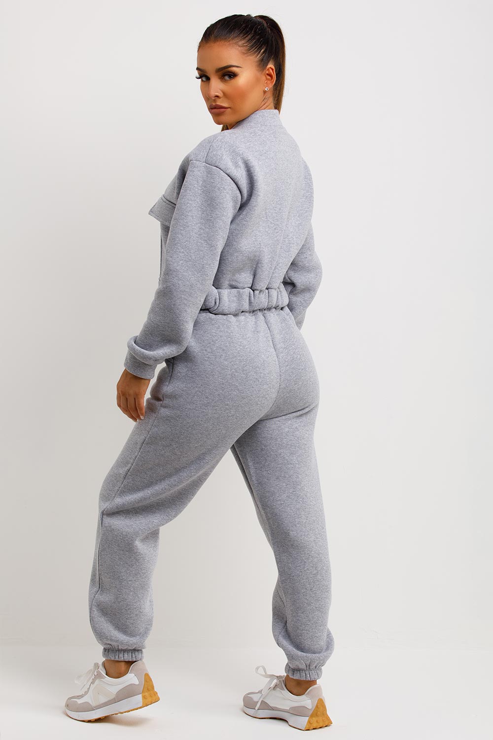 womens grey bomber jacket and joggers co ord set
