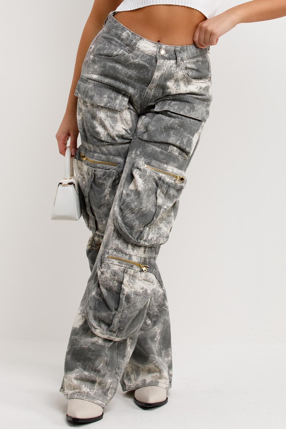 womens grey camo cargo jeans with pockets