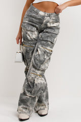 womens grey camo cargo jeans with pockets