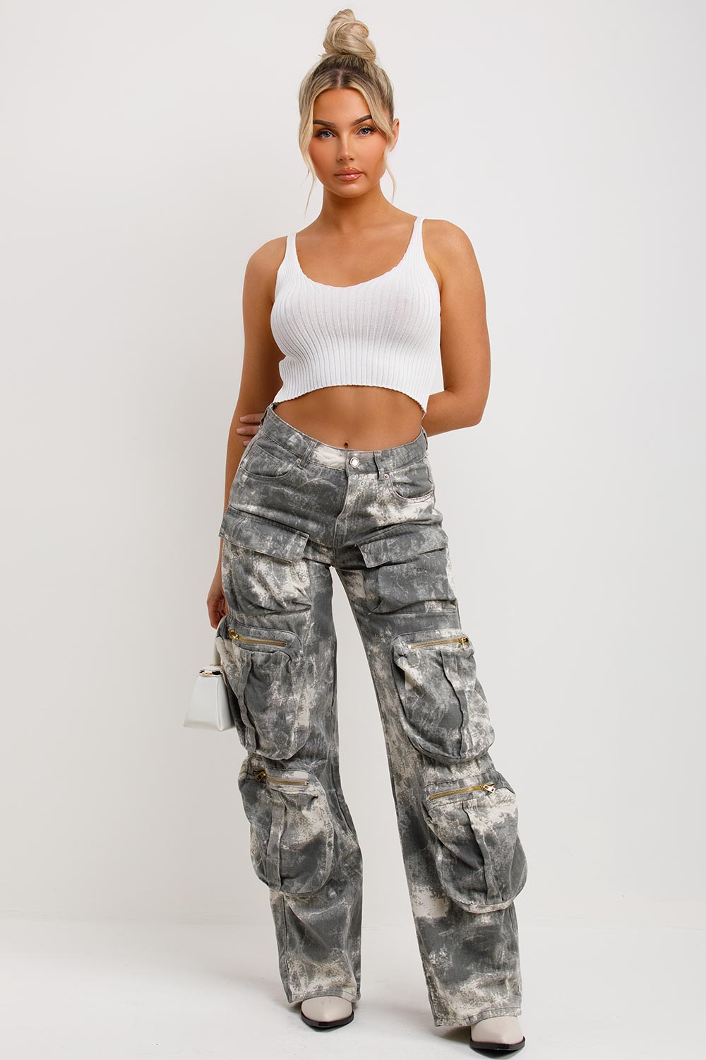grey camo cargo jeans with pockets womens