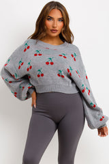 crop knitted jumper with cherry detail