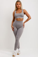 womens ribbed high waist gym leggings and crop top co ord set