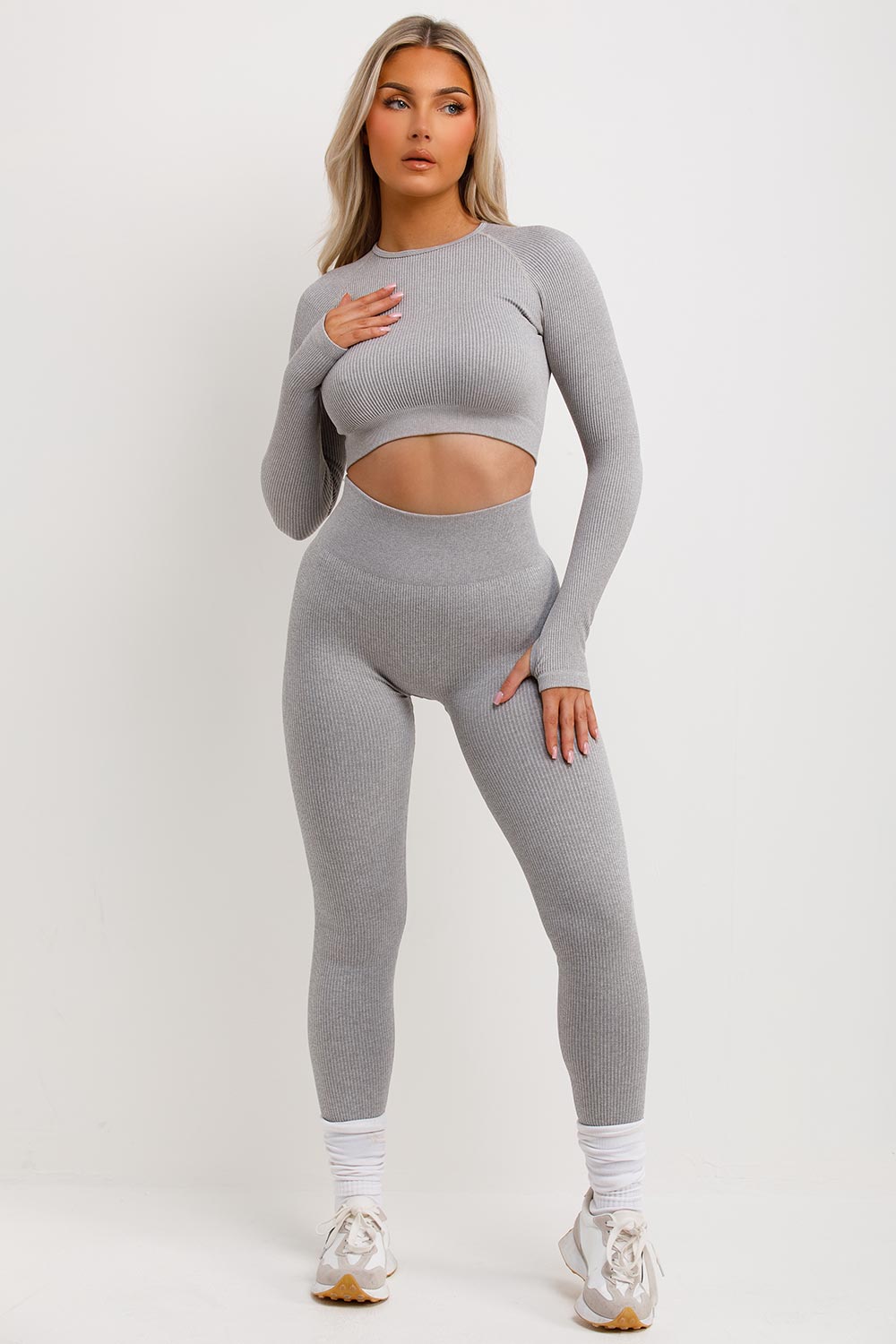 womens tracksuit rib leggings and top co ord set