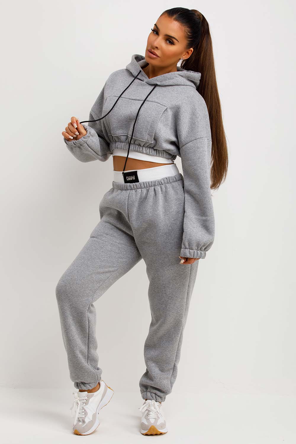 grey crop hoodie and joggers tracksuit co ord