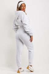 womens crop tracksuit ruched sleeve hoodie and joggers tiktok set marl grey