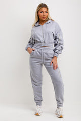 womens crop tracksuit tiktok ruched hoodie and joggers two piece set