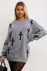 womens long sleeve knitted jumper dress with crosses