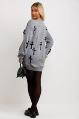 womens long sleeve knitted jumper dress with round neckline