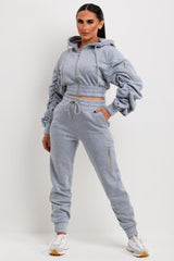 womens loungewear co ord ruched sleeve hoodie and joggers set