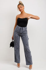 womens cargo jeans with pockets and straight leg