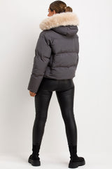 fur hood puffer padded jacket for womens styledup