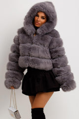 womens crop fur hood coat
