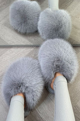 faux fur fluffy slippers grey womens styled up