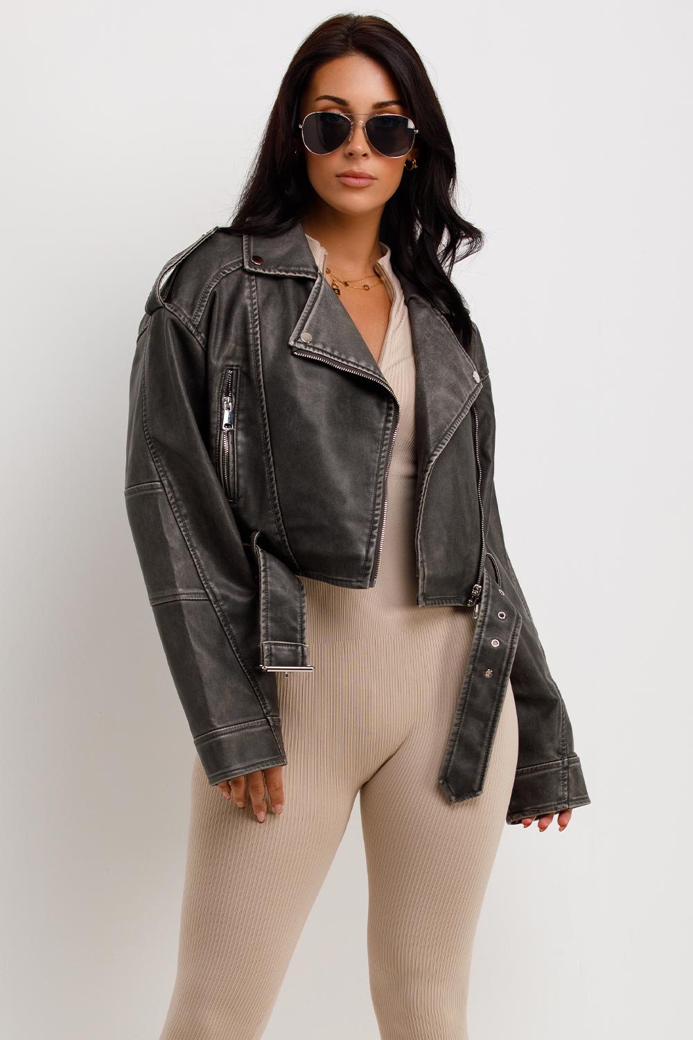 womens zara faux leather jacket with belt
