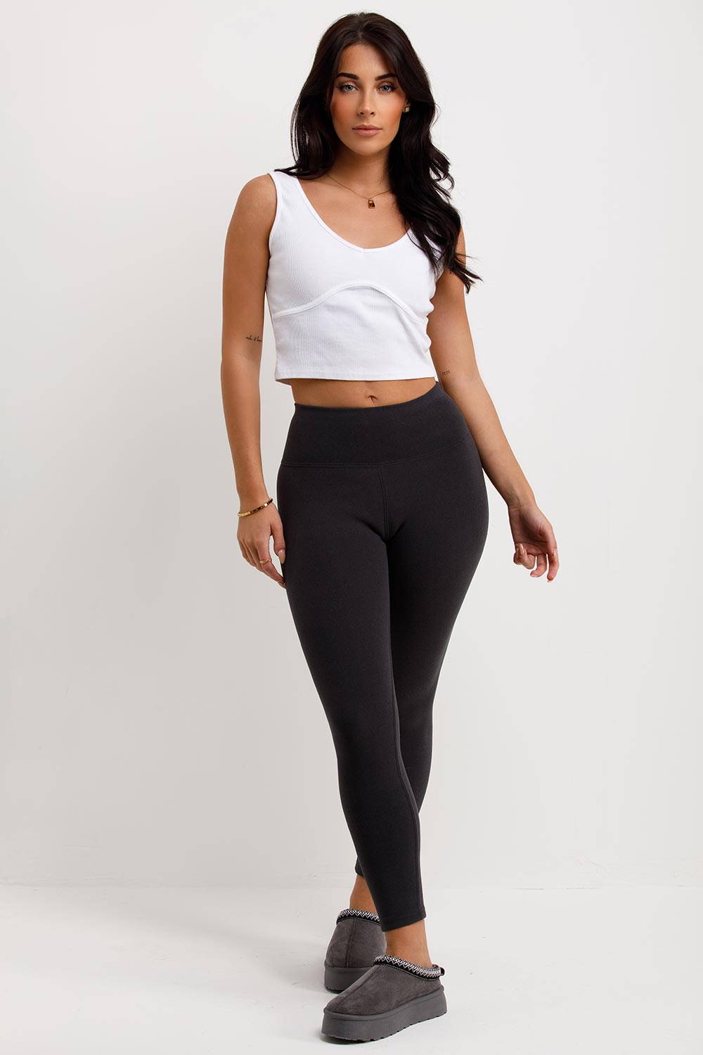 Suede Leggings High Waisted Charcoal Grey –