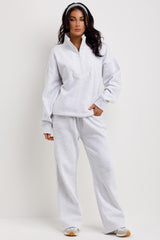 marl grey half zip sweatshirt and joggers loungewear set airport outfit