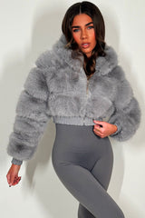 faux fur jacket with hood cropped styled up