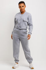 womens grey bomber jacket and joggers co ord set