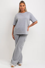 womens t shirt and wide leg trousers with cargo pockets co ord loungewear set