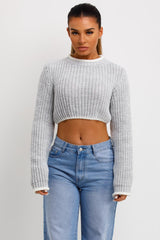 long sleeve knitted jumper with contrast edge womens