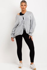 tie front chunky knit cardigan grey 