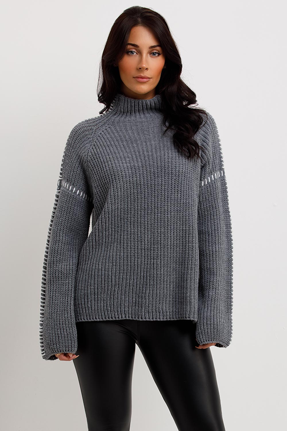 oversized knitted jumper with contrast stitches