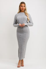 womens knitted maxi skirt and crop jumper top two piece co ord set