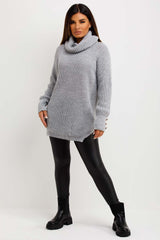 womens roll neck knitted jumper with gold buttons