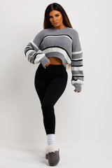 womens knitted jumper with long sleeves and stripes oversized