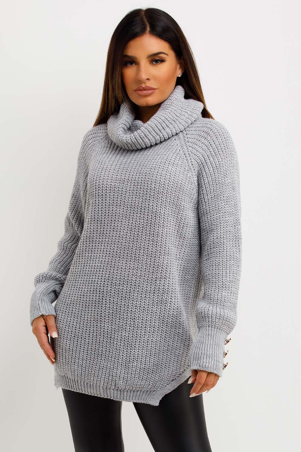 womens knitted jumper with gold buttons