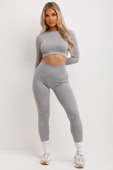 womens gym wear rib leggings and top set