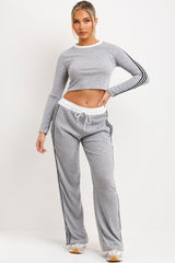 side stripe contrast ribbed loungewear set tracksuit