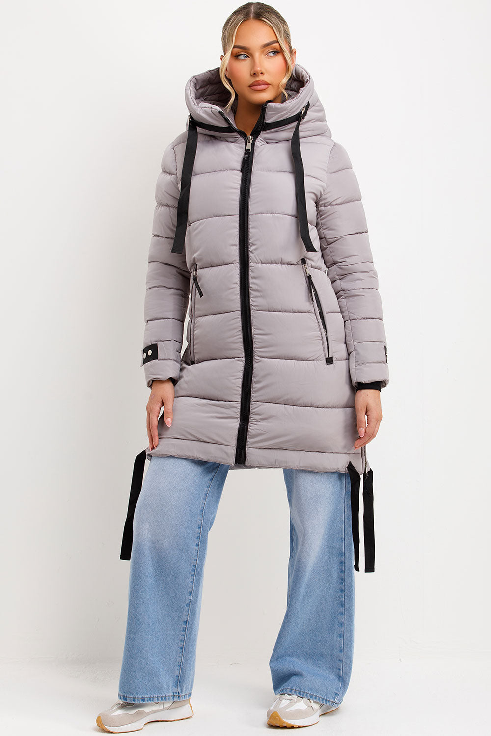 Grey longline padded coat best sale