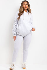 womens ruched sleeve hoodie and leggings two piece loungewear set