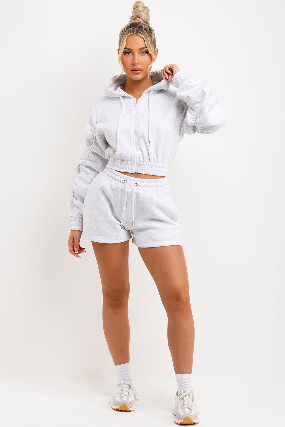 crop zip hoodie and shorts tracksuit set