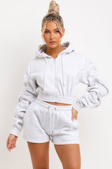 crop zip hoodie with ruched sleeves and shorts tracksuit womens summer lounge set