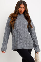 womens long sleeve knitted jumper with contrast stitches 