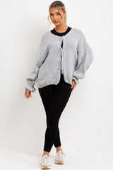 chunky cardigan with tie front grey