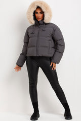 faux fur hood padded puffer jacket for winter