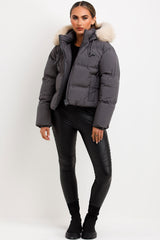 womens puffer jacket with fur hood