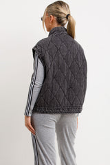 zara womens quilted padded puffer gilet with patch pockets funnel neck